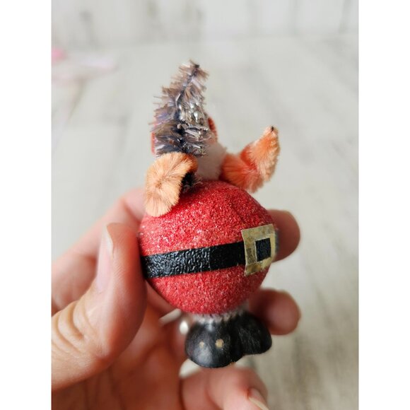Antique glitter german Santa tree flocked tinsel mini Xmas decor as is - Picture 5 of 9